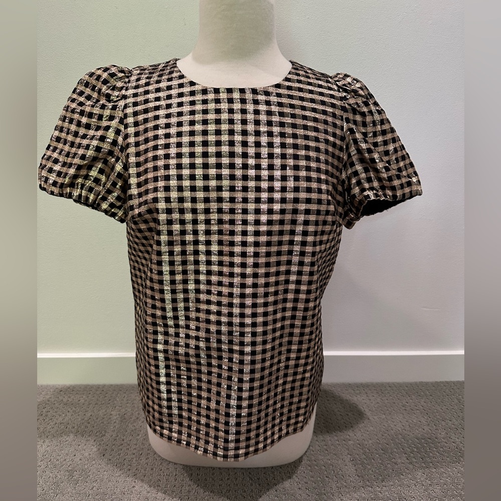 j crew black and gold top
